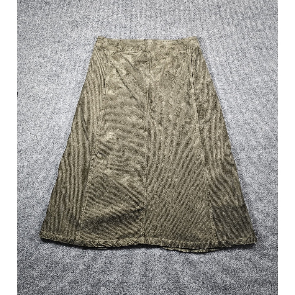 Poetry Skirt 10 Green Womens 100% Cotton Midi Corduroy Pockets Lagenlook‎